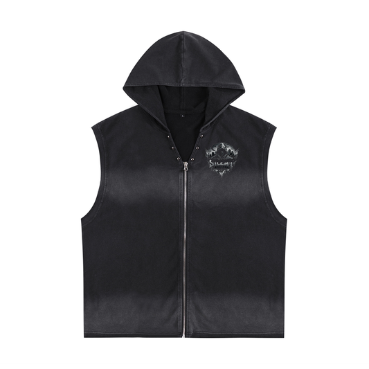 Vintage Washed Zip-Up Hooded Tank Top